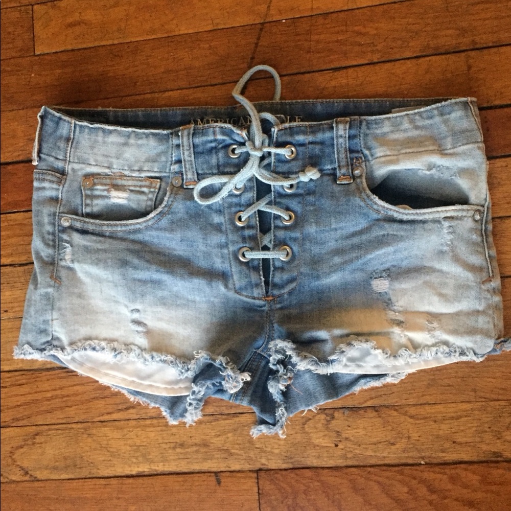 American Eagle Denim Lace-Up Shorts